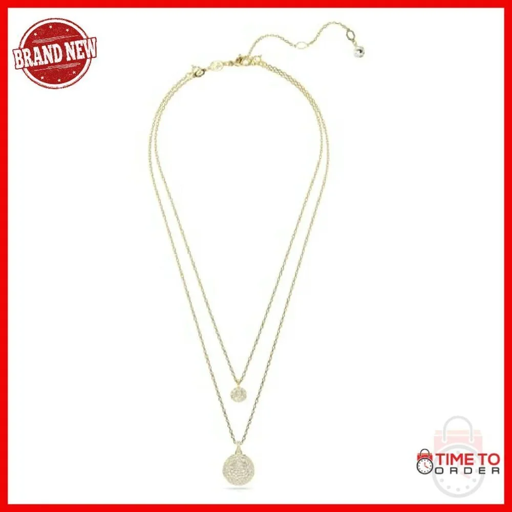 Layered Crystal Pendant Necklace Gold Tone Lobster Clasp 15-18in